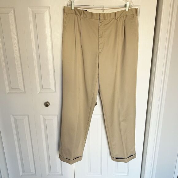 Lands End Men’s Size 38 Khaki Pants Career Office Casual Pleated - Picture 1 of 16